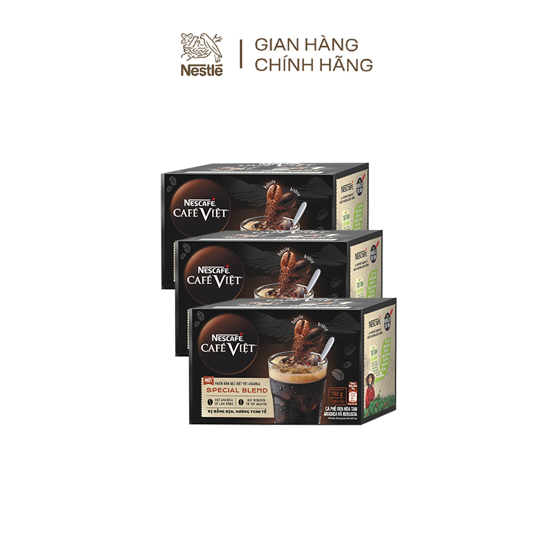 Combo 3 hộp cà phê đen hòa tan Arabica và Robusta Nescafé café Việt (Hộp 12 gói x 16g)