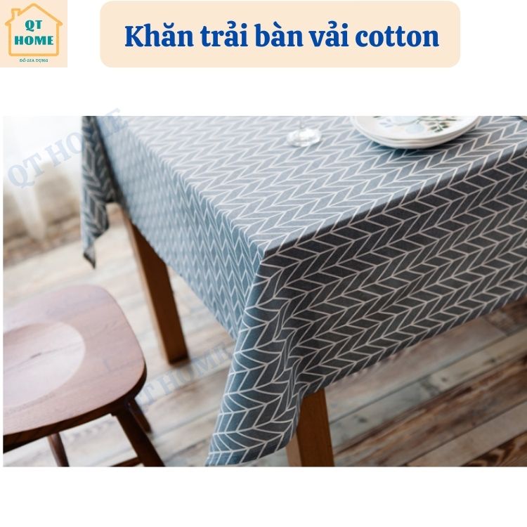 Khăn Trải Bàn Vải Cotton Màu Ghi Họa Tiết Mũi Tên Nhiều Kích Thước