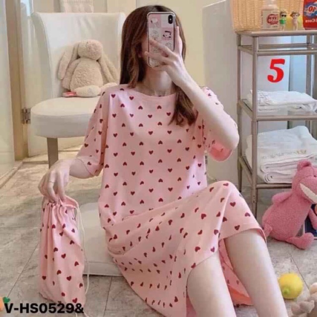 Váy ngủ suông chấm bi -HS