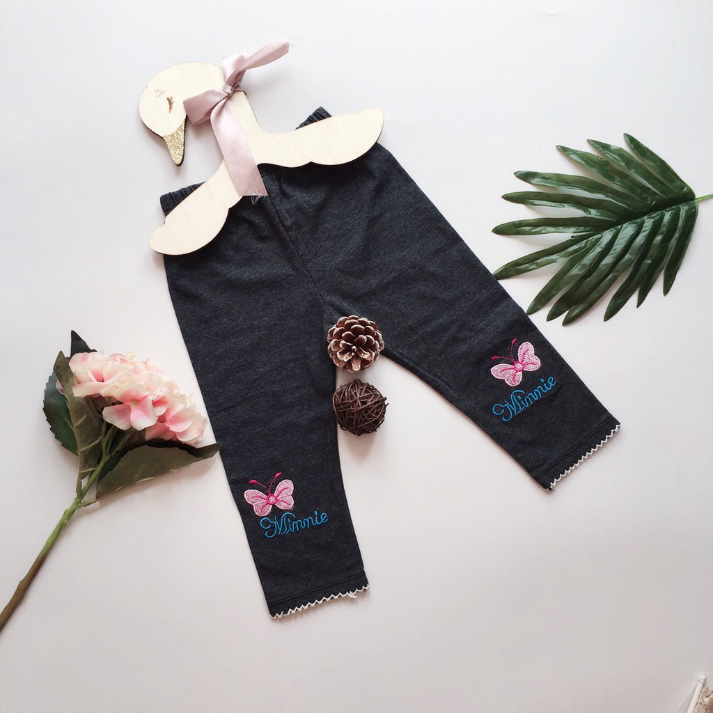 Quần Legging Bé Gái Dài Ôm thun 4 chiều Thêu Bướm BabyBean