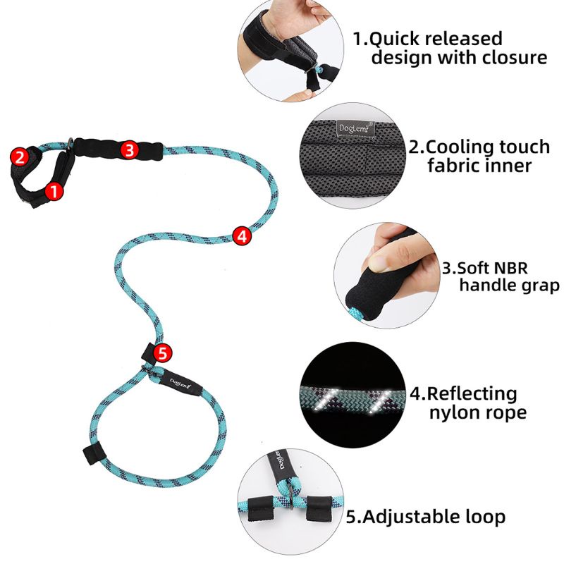 Dây Dắt Thú Cưng Đi Dạo Bằng Nylon Phản Quang Với Tay Cầm Mềm Mại Kèm Khóa Giới Hạn Tiện Dụng