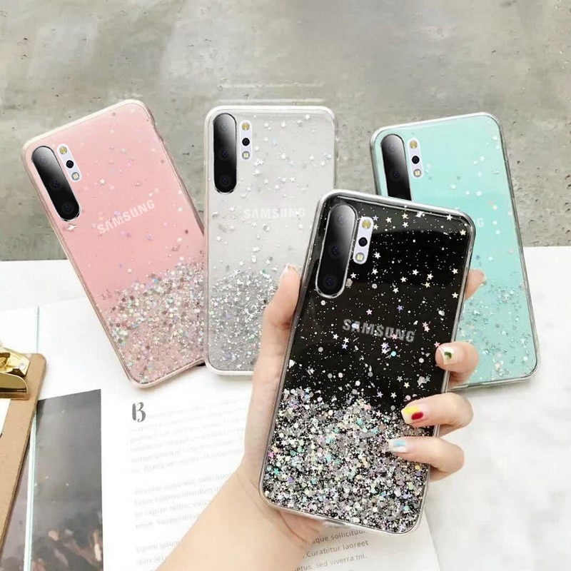 Ốp điện thoại mềm trong suốt đính kim tuyến sang trọng cho Samsung Galaxy S9 S8 Plus S20 S10 Plus Note 10 Pro Note 9