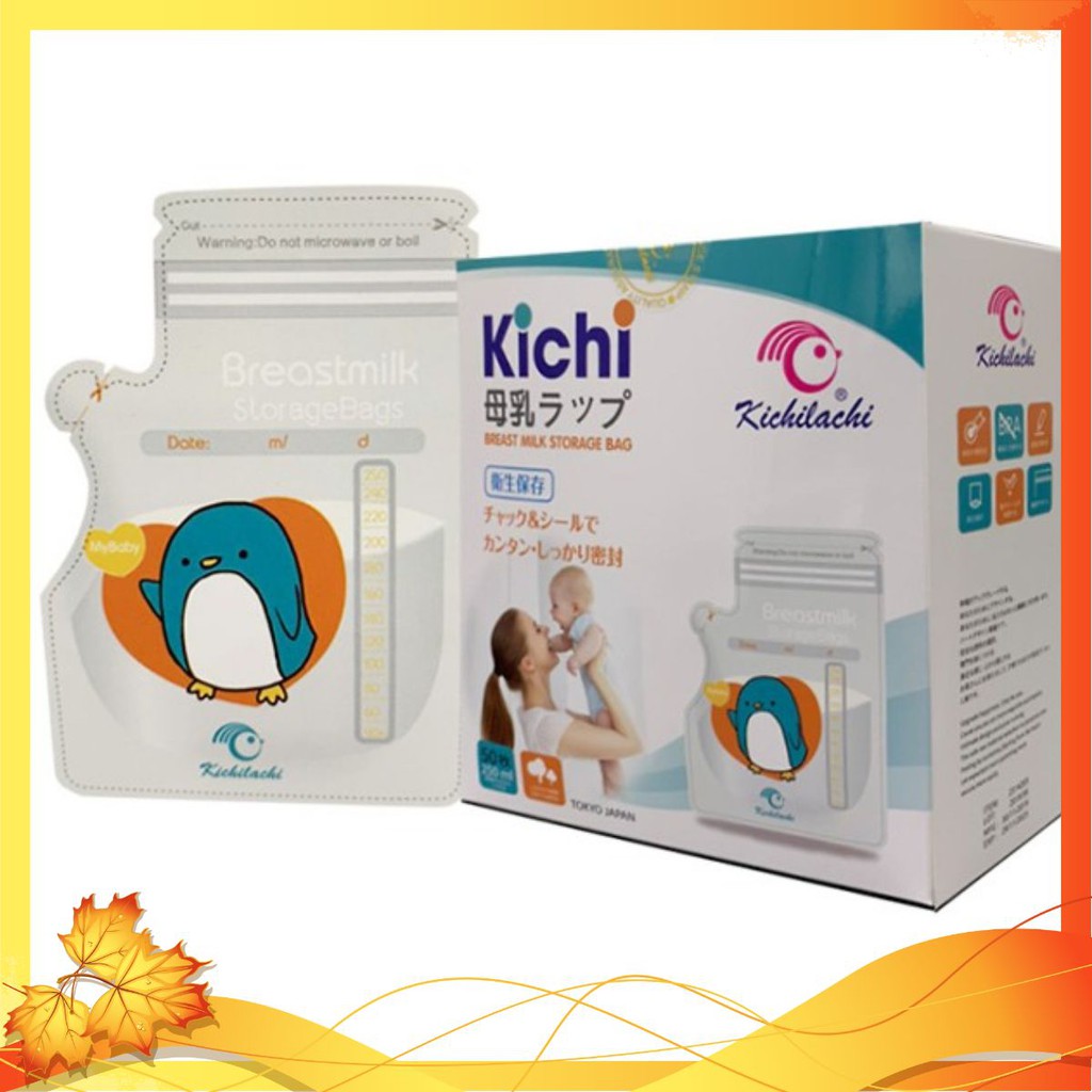 [Mã FMCG8 giảm 8% đơn 500K] Túi Trữ Sữa KICHI 250ml Có Vòi, Không BPA, 2 Khóa Zipper An Toàn Hình Chim Cánh Cụt