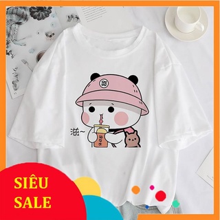 Áo phông, áo thun in hình gấu đội mũ uống trà sữa rất xinh xắn LOH103