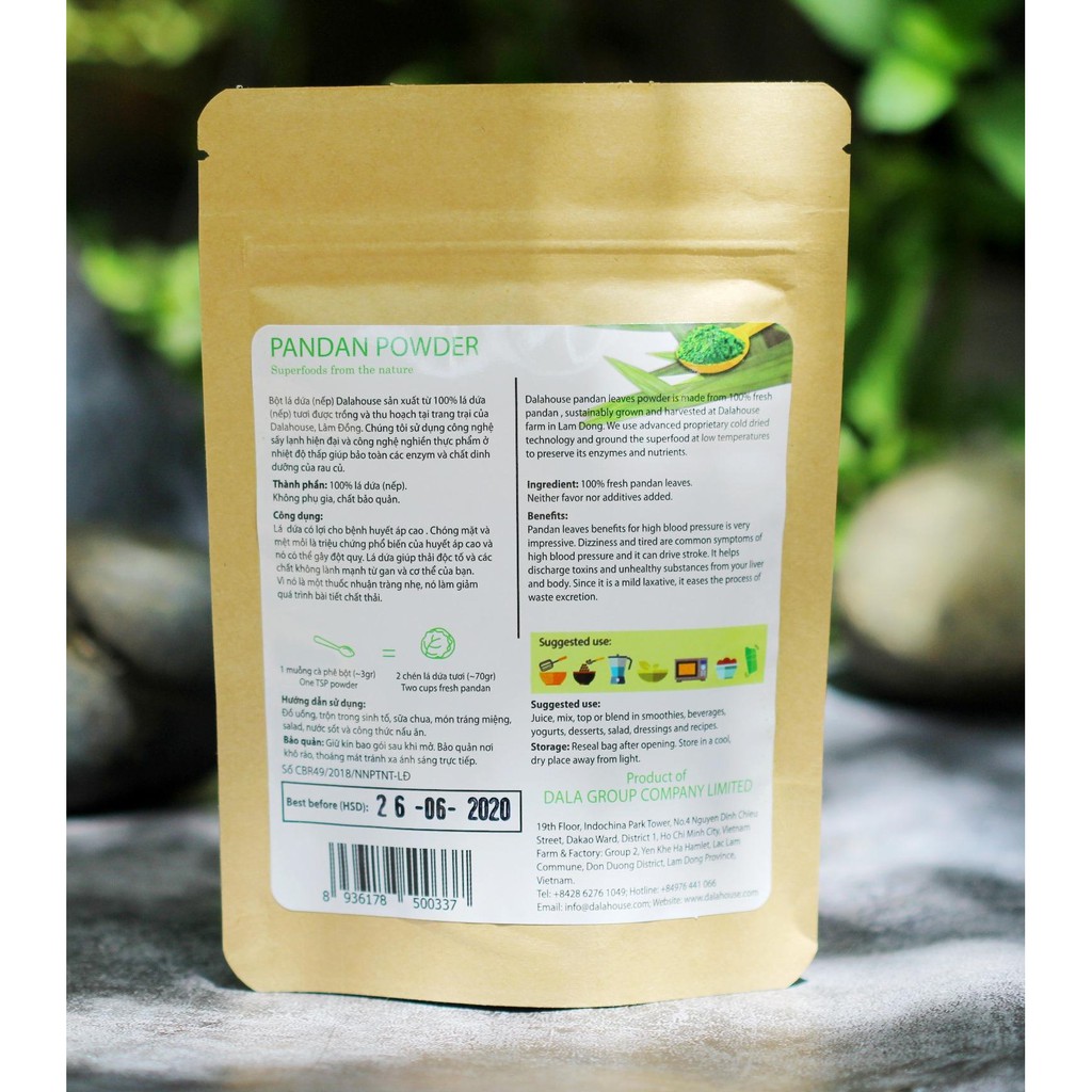 Bột Lá Dứa ( Pandanus Powder ) Dalahouse Nguyên chất 50g