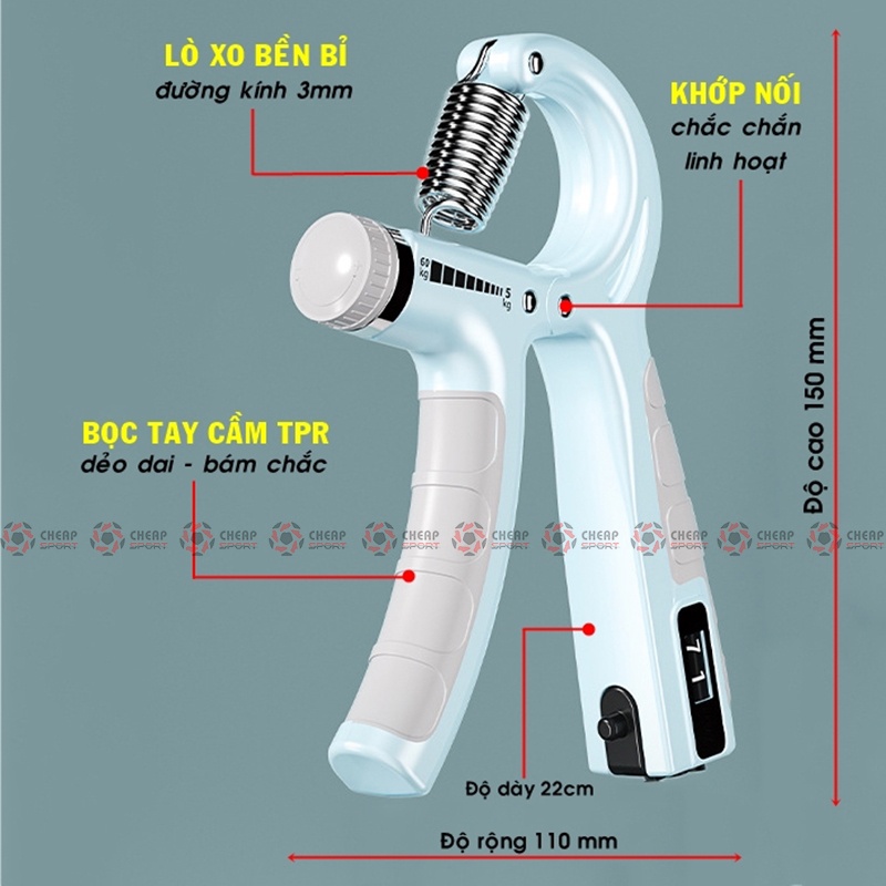 Kìm Bóp Tay Chữ A Có Đếm Số,  Kìm Tập Cơ Tay Điều Chỉnh Lò Xo 05 - 60kg, Dụng Cụ Tập Cổ Tay Kim Loại Gym Tại Nhà Đa Năng
