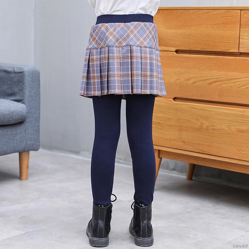 BBdoll Autumn Baby Kids Leggings Girl Toddler Plaid Pattern Skirt Pants Fake 2Pcs Skinny Long Bottom