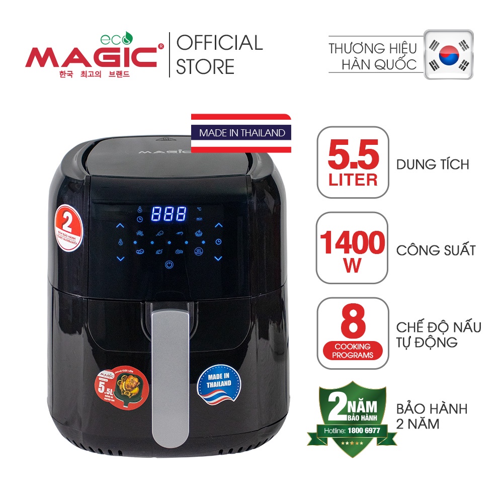 Nồi chiên không dầu điện tử Magic Eco AC102 MADE IN THAILAND 5.5L,chiên nướng nguyên con gà 1.5kg,bảo hành chính hãng