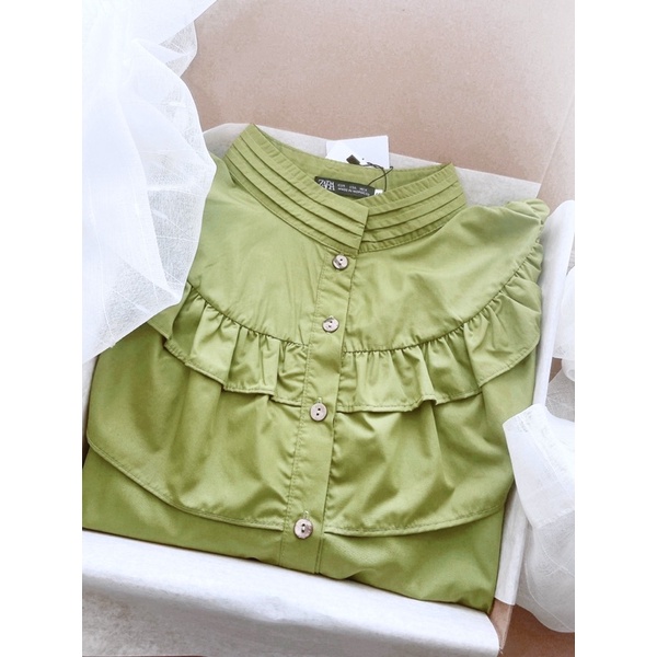 [Mã FAMARAL1 giảm 10K đơn 50K] ÁO SƠ MI XANH CỐM LI BÈO NGỰC