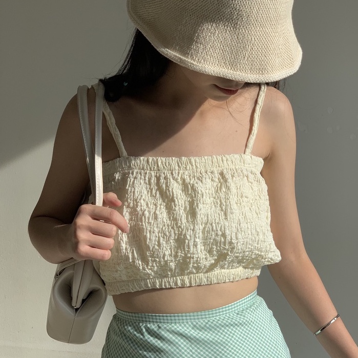 Áo hai dây nữ vải nhún dáng ngắn TKA331 LOLLIE STUDIO