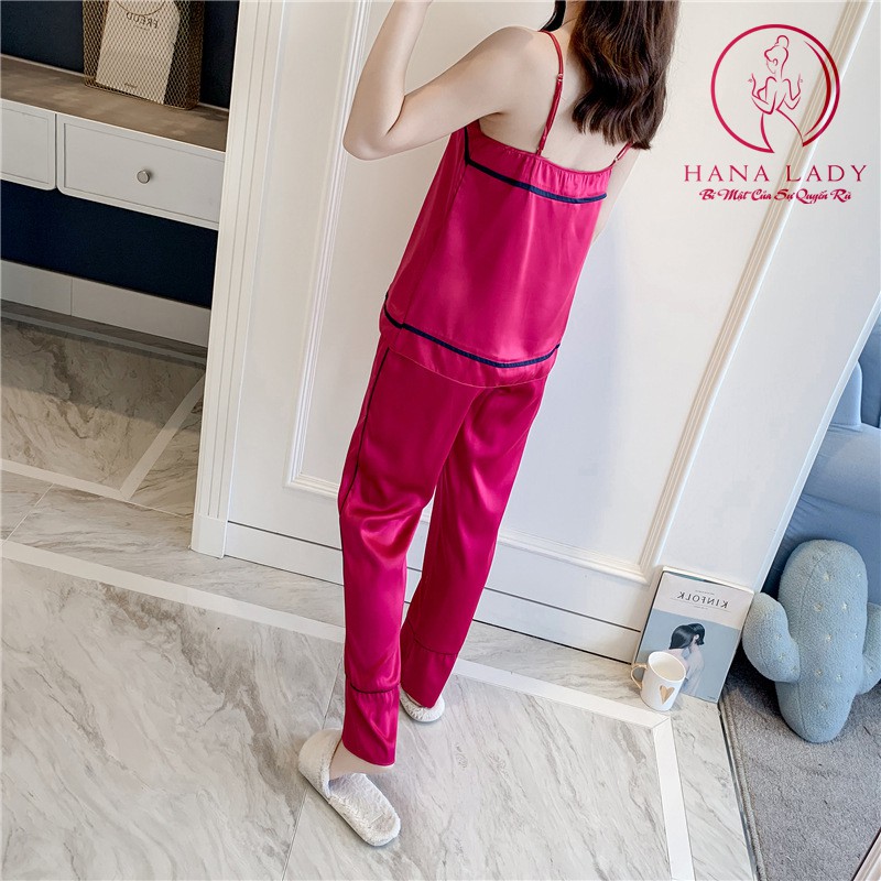 Đồ ngủ 2 dây, đồ mặc nhà quần dài lụa cao cấp PJ247