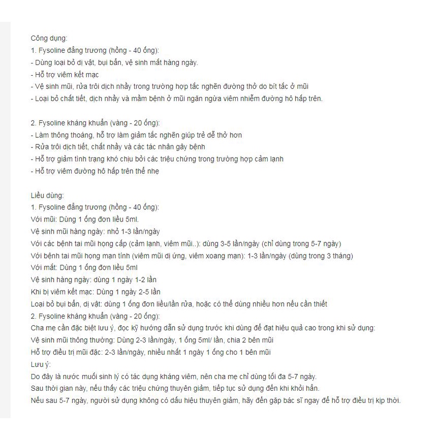 Nước muối sinh lý Fysoline Gifrer - Vệ sinh mắt , mũi , miệng cho bé fysoline vàng &amp; hồng