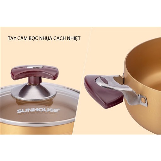 Bộ nồi Sunhouse SH6634 3 cái nắp thủy tinh,nồi chất liệu nhôm có thể dùng bếp gas, bếp hồng ngoại