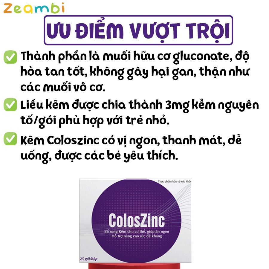 Kẽm hữu cơ ColoszinC dạng bột chính hãng Zeambi -Nguyên liệu Của Pháp - Cho trẻ ăn ngon, tiêu hoá khoẻ, đề kháng tốt