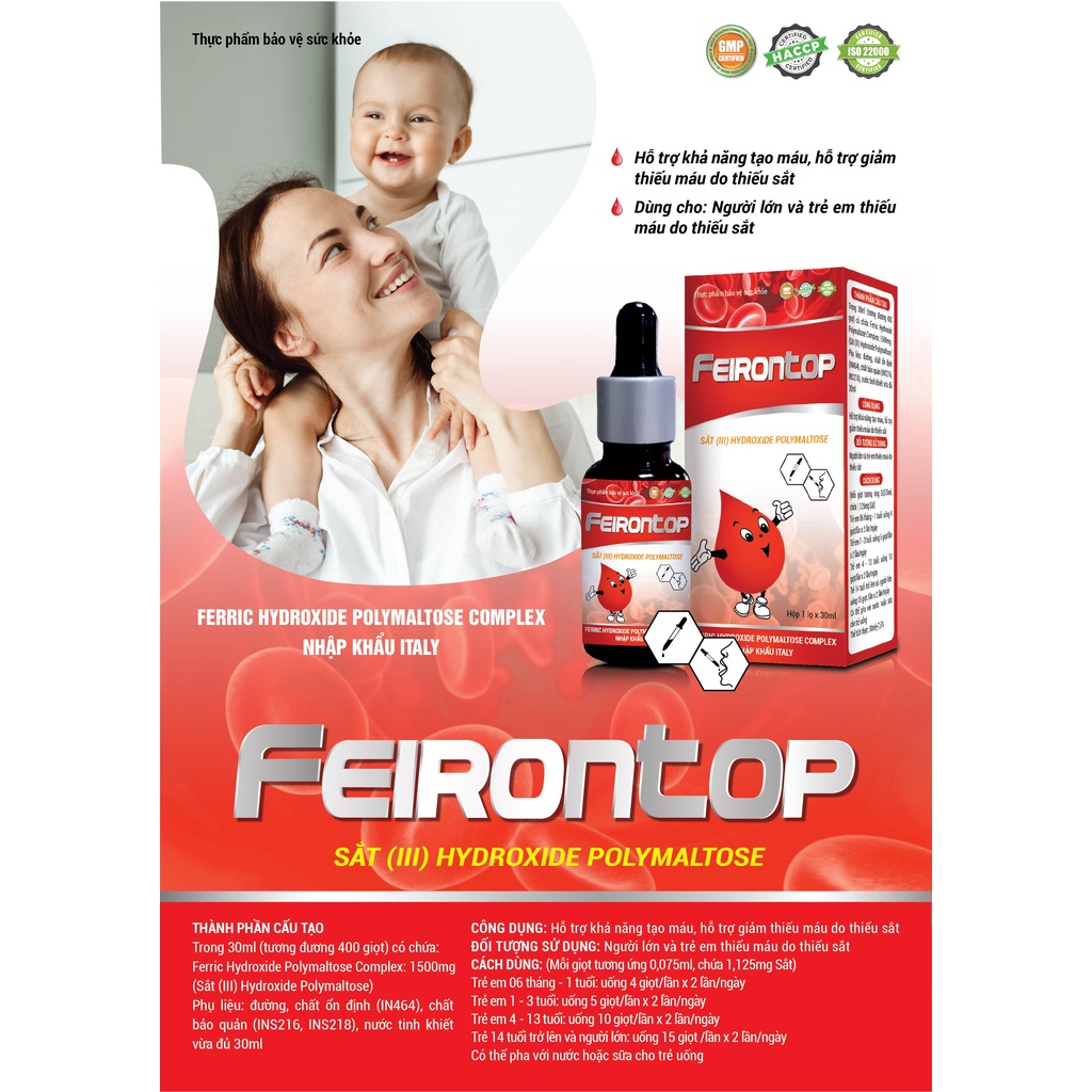 Sắt Hữu Cơ Nhỏ Giọt Feirontop , Hỗ Trợ Khả Năng Tạo Máu - Nhập khẩu từ Ý