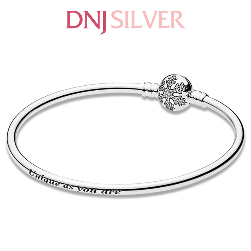 Vòng tay bạc 925 cao cấp - Mẫu vòng Snowflake Moments Silver Bangle, có thể mix thêm hạt charm vào vòng theo ý thích