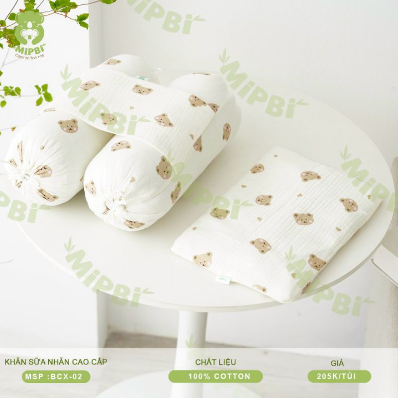 Bộ gối chặn bông cho bé sơ sinh vải xô muslin cao cấp mipbi