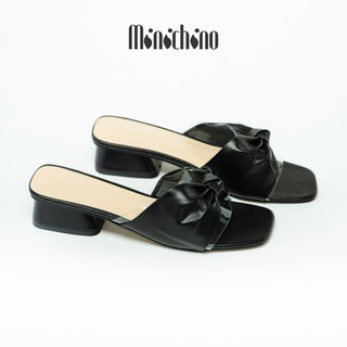 Dép cao gót nữ cao 3cm MINICHINO guốc nữ xoắn nơ thời trang gót vuông màu đen TC038