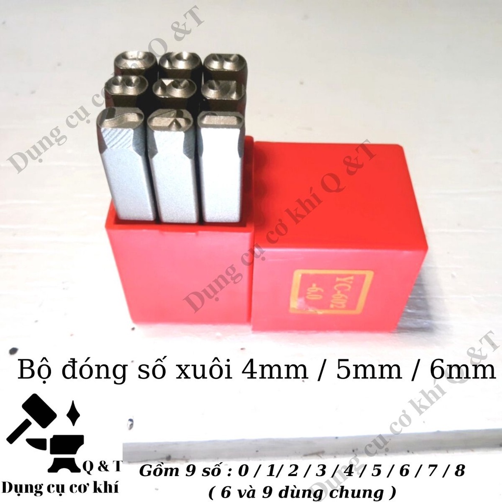 Bộ đục số , Bộ đóng số trên kim loại đóng khung xe máy YC602 xuôi 4mm 5mm 6mm