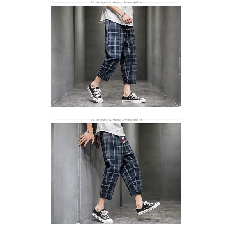  m old pants casual 5XL 9 casual loose 2020 pants linen Plaid cotton to points
