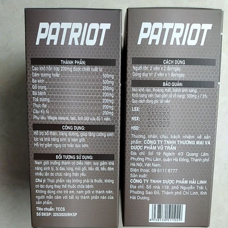 PATRIOT bổ thận tráng dương, khẳng định sức mạnh của nam giới (hộp 30 viên nang)