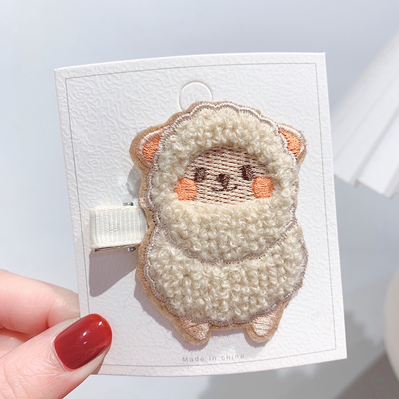 Kẹp Tóc Lông Cừu Thêu Họa Tiết Hoạt Hình Dễ Thương Cho Bé Gái