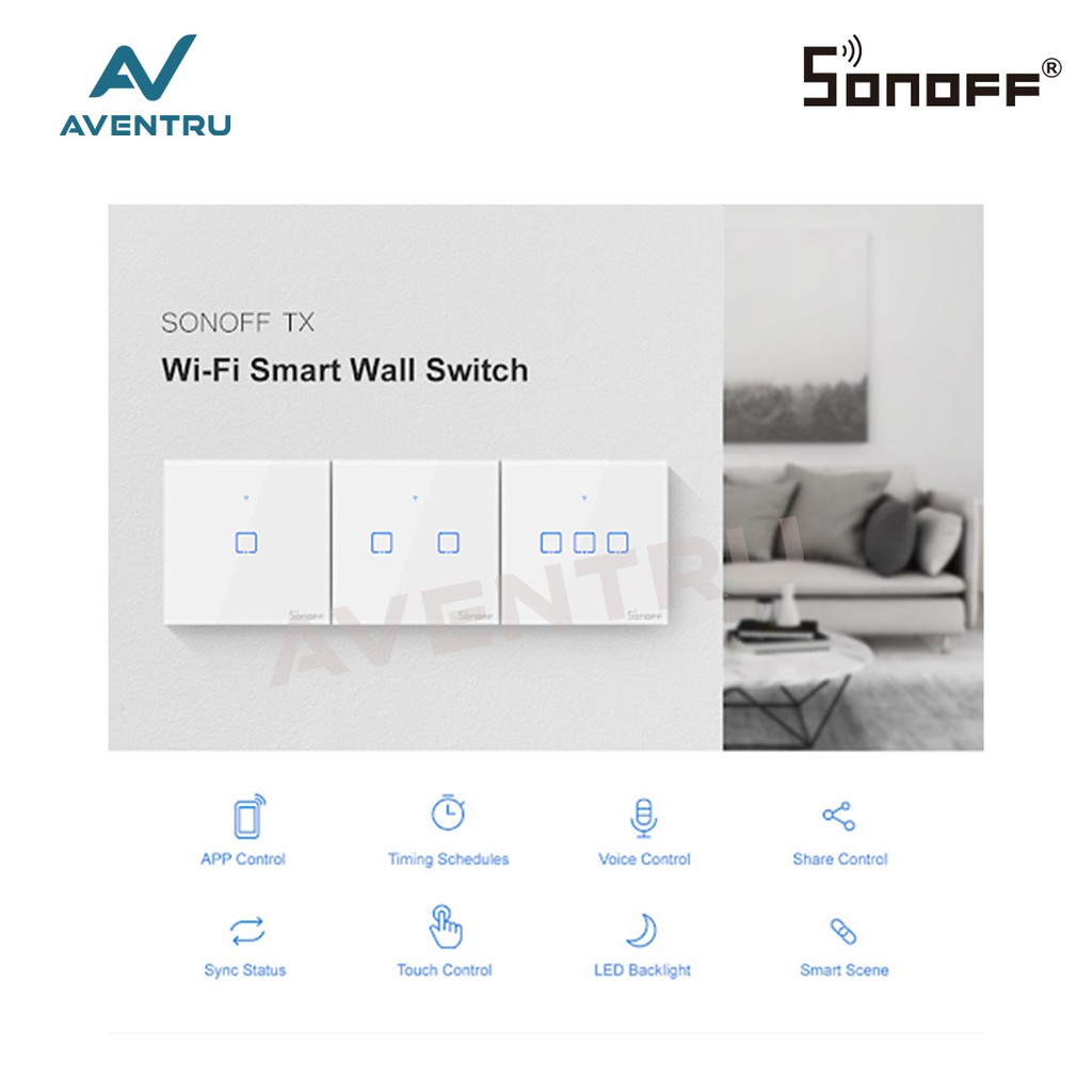 Công Tắc Cảm Ứng Thông Minh Sonoff Touch Tx T0 Eu 2gang / 2channel / 2ch Wifi