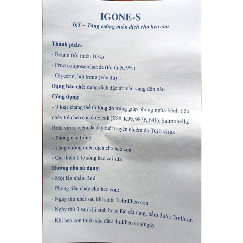 Kháng thể sữa đầu IgOne - S . IgOneS cho heo con