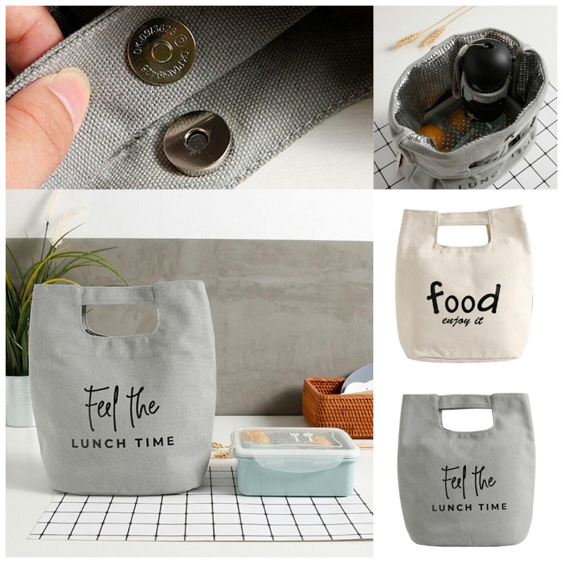 Túi vải canvas dày dặn đựng hộp cơm trưa giữ nhiệt chống thấm nước an toàn cao cấp