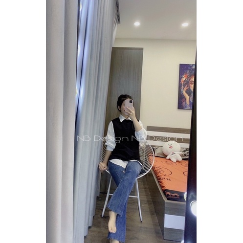 Set áo sơ mi trắng kèm gile đen