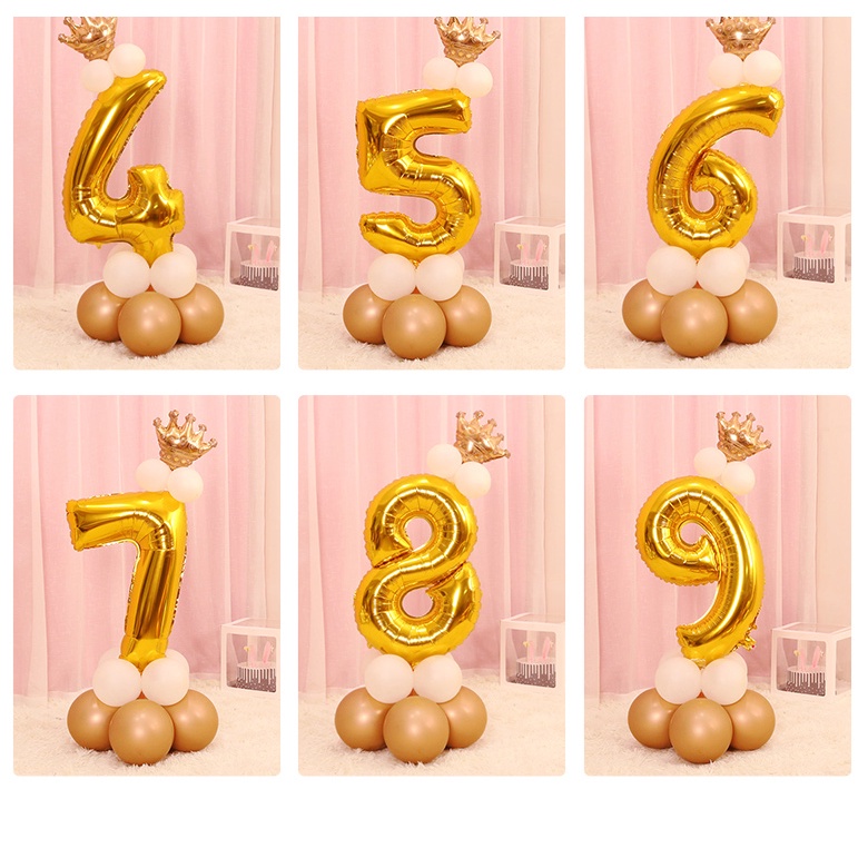Bong Bóng Hình Vương Miện Bằng Lá Nhôm Màu Vàng/Bạc Kỹ Thuật Số 0-9 32 inch Trang Trí Tiệc Dành Cho Trẻ Em Trong Một Ngày