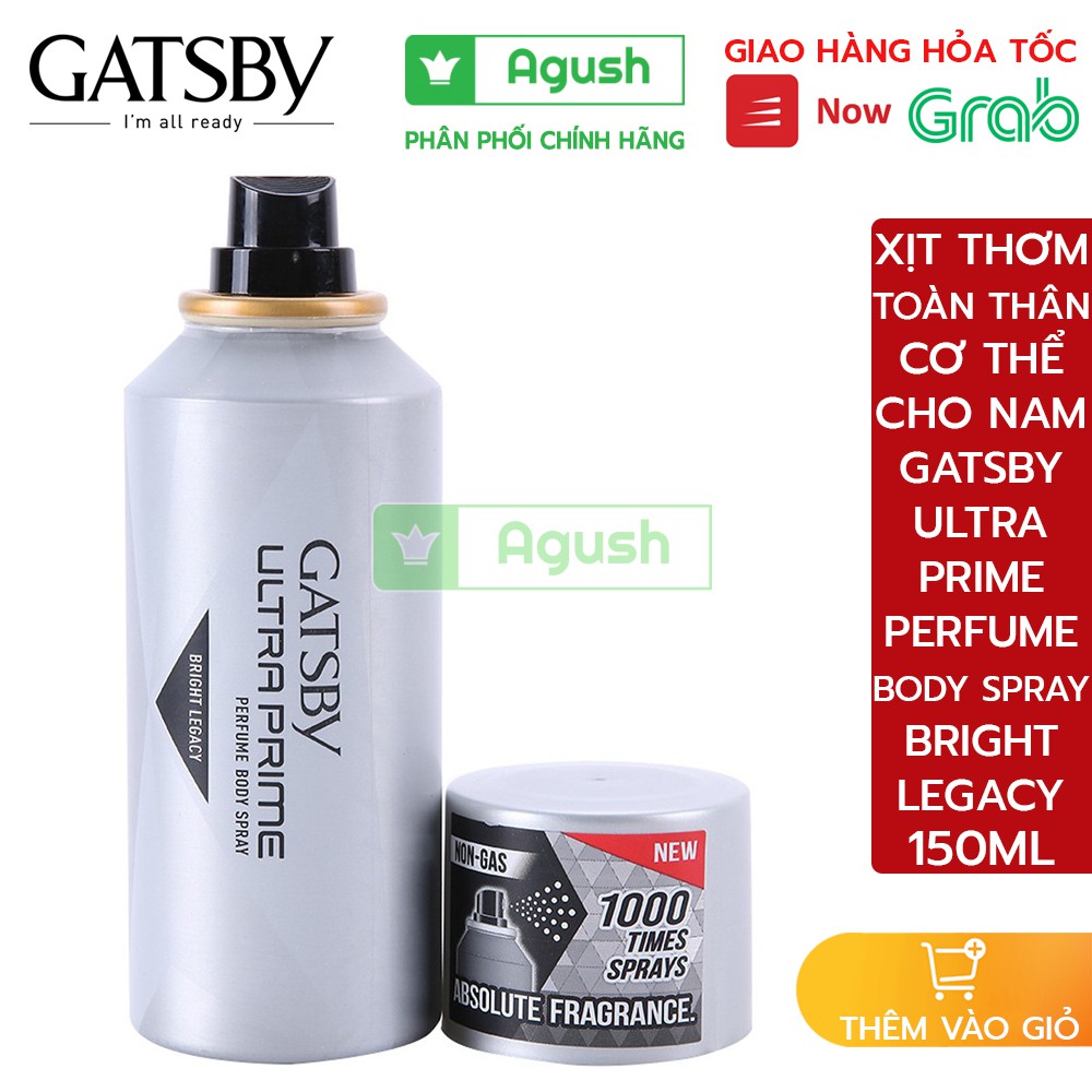 Xịt thơm body toàn thân cơ thể người nam chính hãng Gatsby Ultra Prime Bright Legacy bình 150ml nước hoa lưu hương lâu