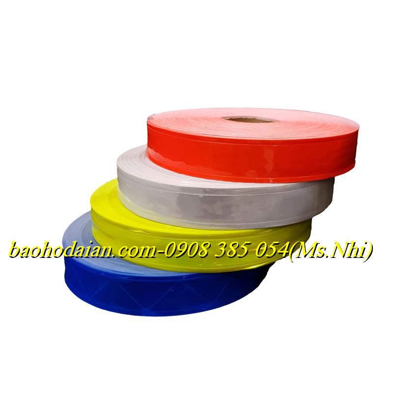Cuộn phản quang nhựa kiểu trơn 2.5cm x 50m may đính kèm quần áo- Hình thật