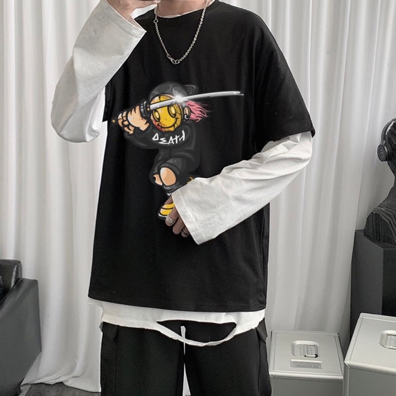 Áo thun tay lỡ nam nữ, in hình Ninja màu đen