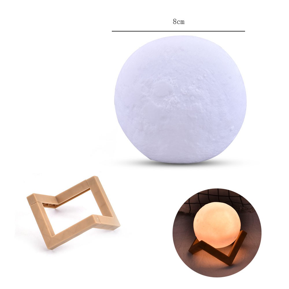 Đèn ngủ hình mặt trăng ngôi sao tròn 3D 8cm/ 12cm/ 15cm có giá đỡ tiện lợi