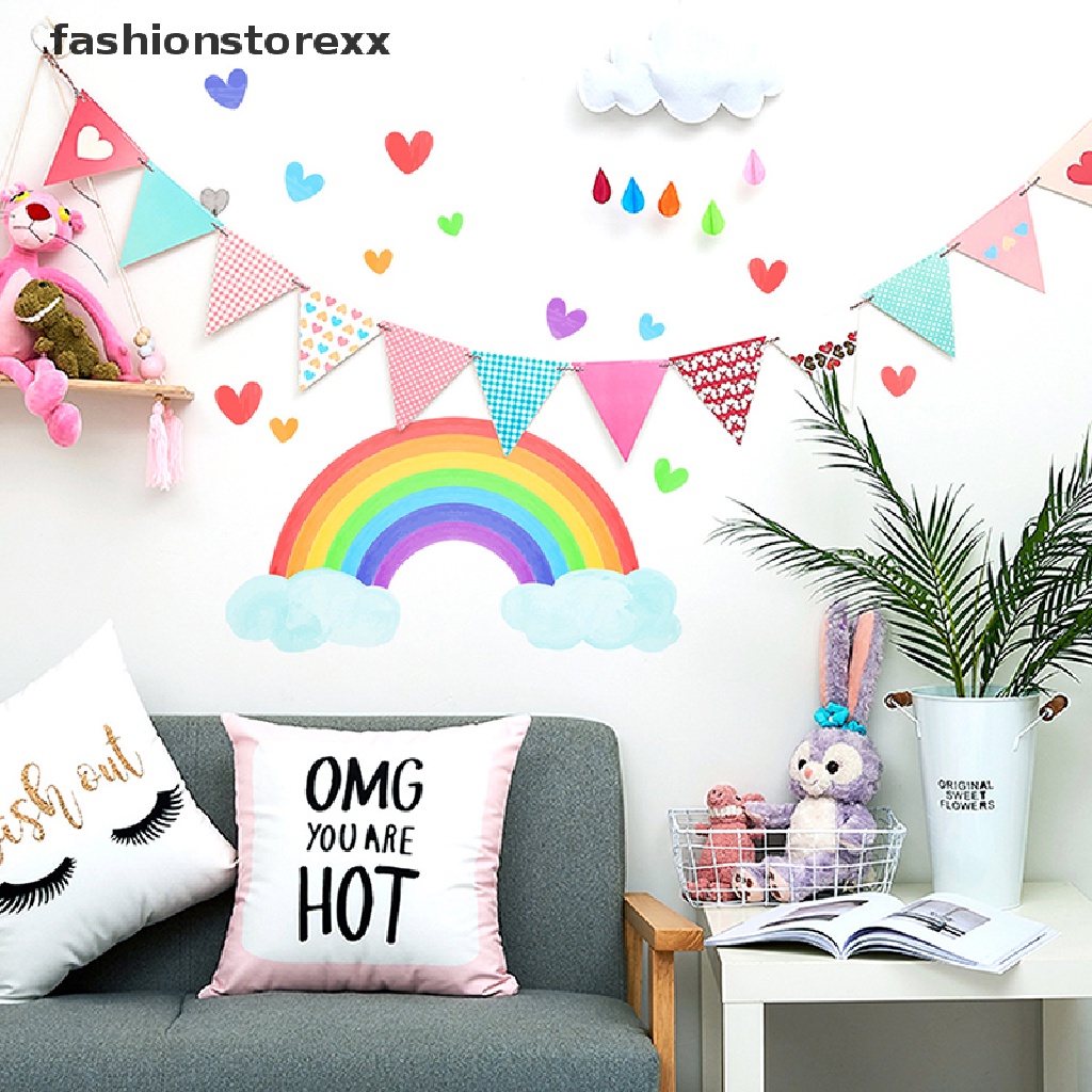 Đề Can Dán Tường Dạ Quang Hình Đám Mây / Trái Tim / Cầu Vồng Hoạt Hình Trang Trí Phòng Bé