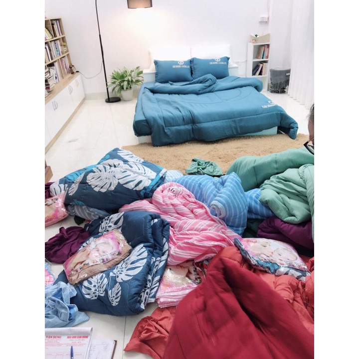 Bộ Chăn Ga Gối Chất Đũi Thương Hiệu Chăn Trần Sẵn XANH SET 4 MÓN