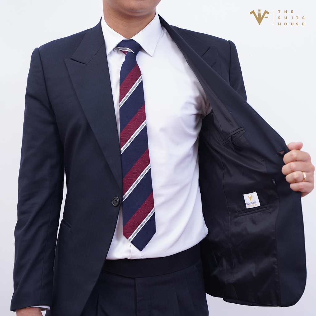 Bộ vest nam áo blazer suits quần tây xanh đen vân xương cá, form ôm, sartorial, dang đẹp, vải WOOL - The Suits House