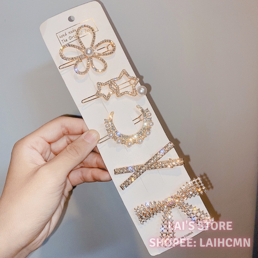 Kẹp Tóc Mái Đính Đá Lắp Lánh Cặp Bấm Mái Nữ Đẹp Vintage Hàn Quốc Cute Dễ Thương Xinh Xắn Hot Trend 2022 - LAI'S STORE