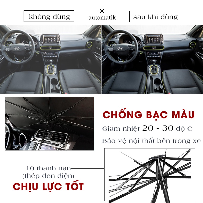 Dù Che Nắng Kính Lái Ô Tô Phản Quang Chống Tia UV, Cách Giảm Nhiệt Độ, Bảo Vệ Nội Thất + Tặng Tấm Chắn Nắng - Automatik