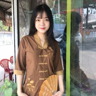 Đồ phật tử .áo lam Đi chùa. la hán phối.đồ lam nữ tay lỡ thêu sen size 40-70kg