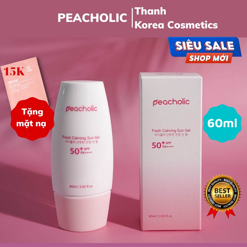 Kem Chống Nắng Peacholic Fresh Calming Sun Gel Nâng Tone 2-3 Lần, Dưỡng Trắng Sáng Da SPF 50+,PA++++ thể tích 60ml