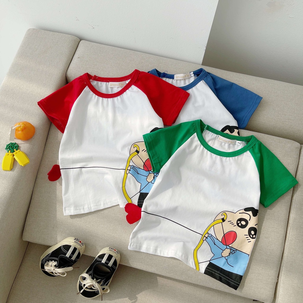 Bộ Cộc Tay Hè Cotton In Hình Shin, Bộ Đồ Cho Bé Trai Bé Gái Từ 8-27kg
