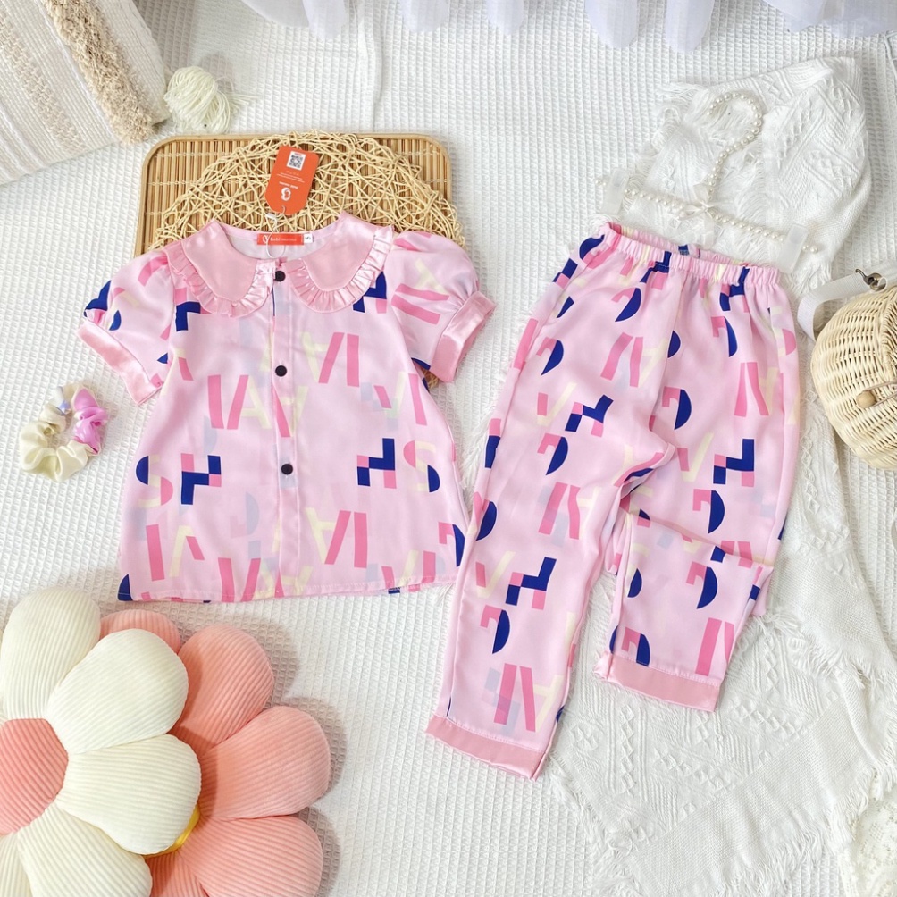 Bộ Quần Áo Ngủ Pijama Cộc Tay Thiết Kế Từ Lụa Mango Họa Tiết Xinh Xắn Cho Bé Gái Từ 13-35kg - Babi mama - BPN64