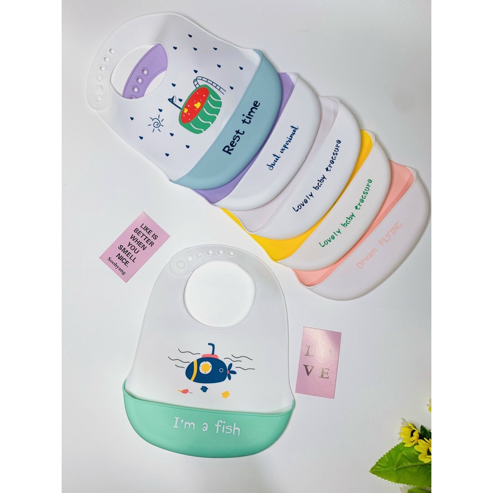 Yếm Ăn Dặm Silicon Có Máng Cao Cấp - Sạch Sẽ, An Toàn Cho Bé Ăn Dặm