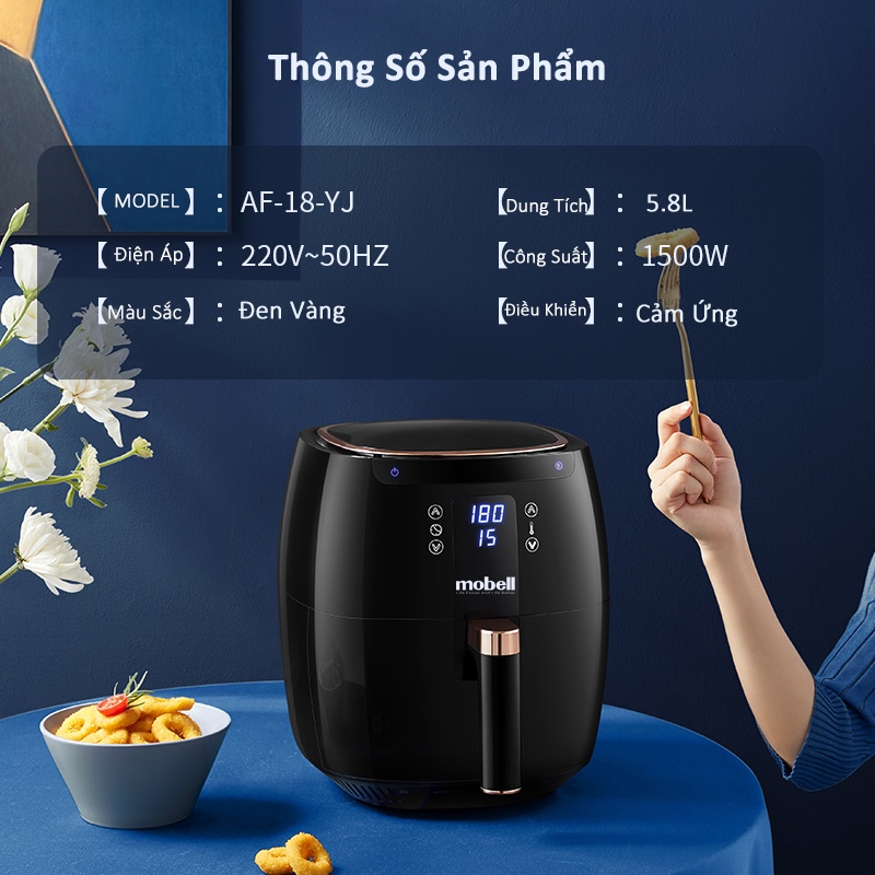 Nồi Chiên Không Dầu 5.8L mobell AF-18-YJ Cảm Ứng Điện Tử Menu Sẵn