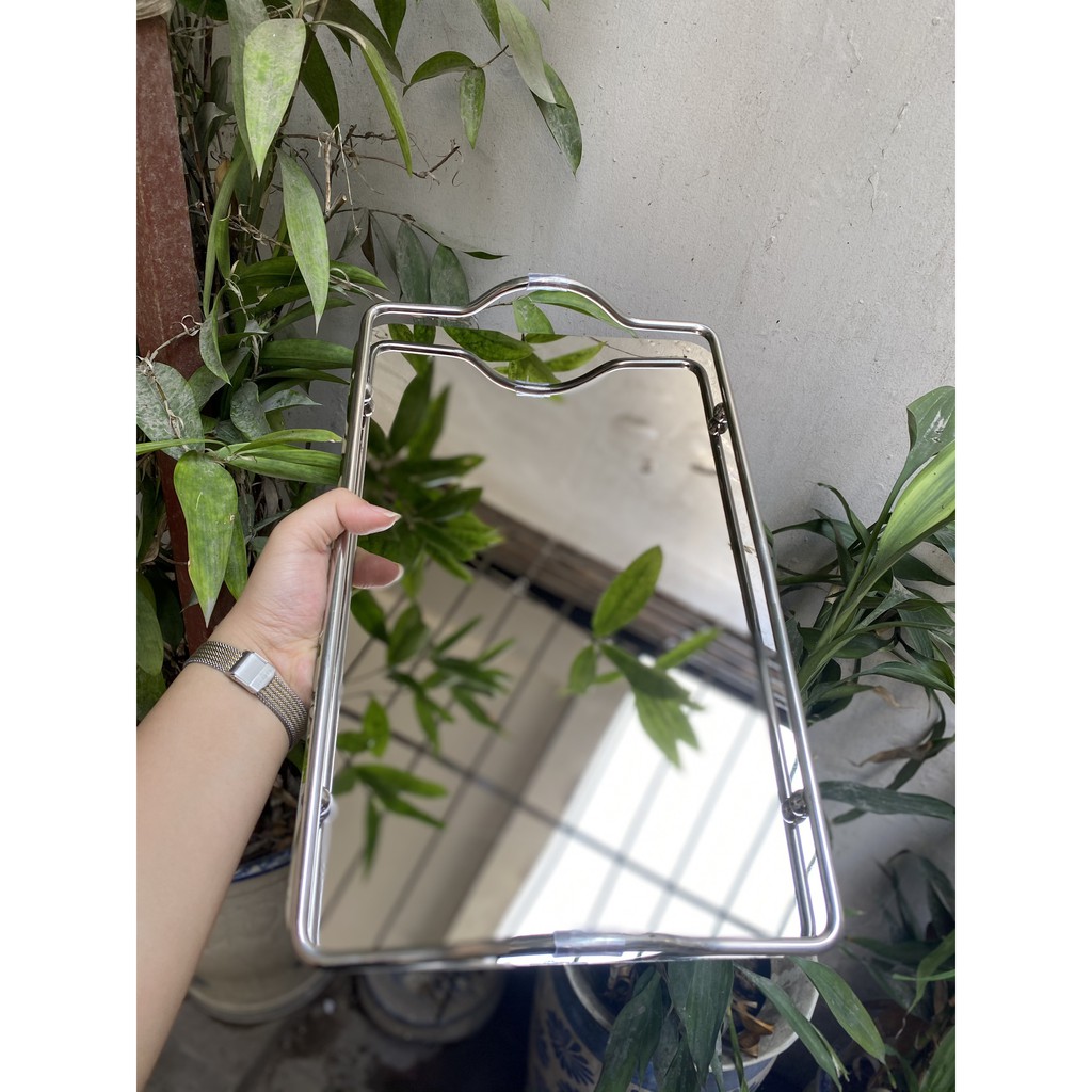 (ẢNH THẬT) Khay thép gương trắng bạch kim có tay cầm sang chảnh, khay Decor phong cách Bắc Âu