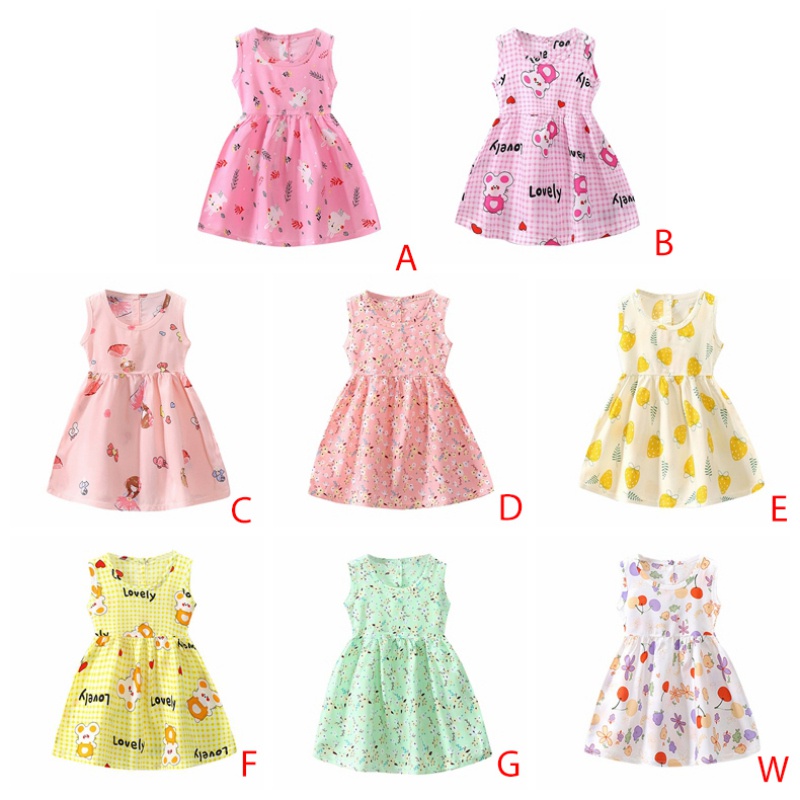 Đầm Sát Nách Chất Liệu Cotton Lụa In Họa Tiết Thời Trang Mùa Hè Cho Bé Gái