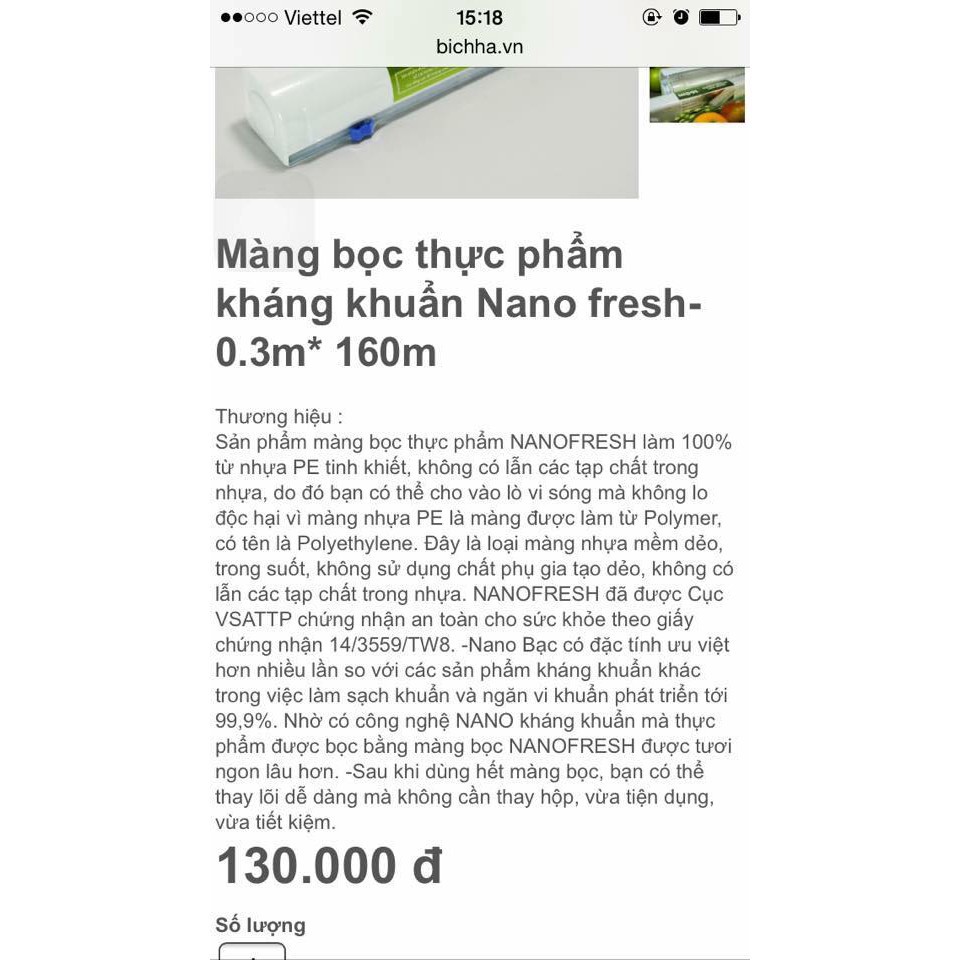 Màng bọc thực phẩm NANOFRESH kháng khuẩn 160m