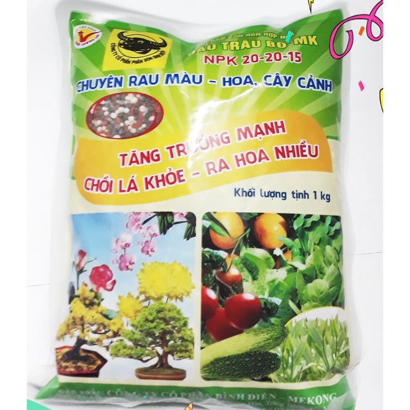 Phân bón đầu trâu NPK 20-20-15 cho rau màu, hoa (1kg)